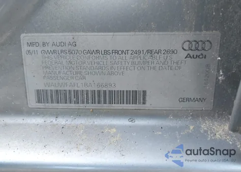2011 Audi A4 2.0T Premium z USA, uszkodzony, nr VIN WAUWFAFL1BA166893